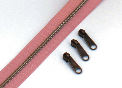 Endlosreißverschluss metallisiert schmal dusty rose/messing-antik (1m)